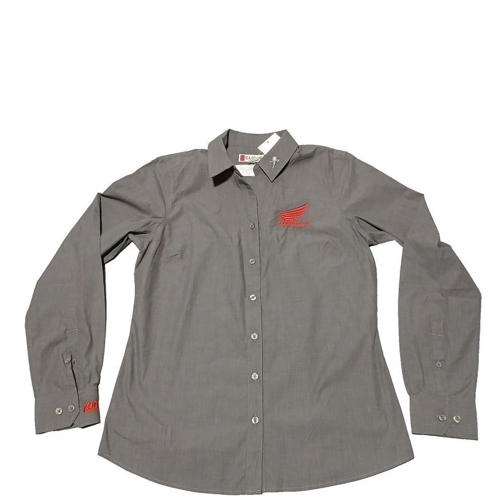 CLIQUE American Honda Motor Ride Red Shirt Men's SM Grey Button-Down Long Sleeve